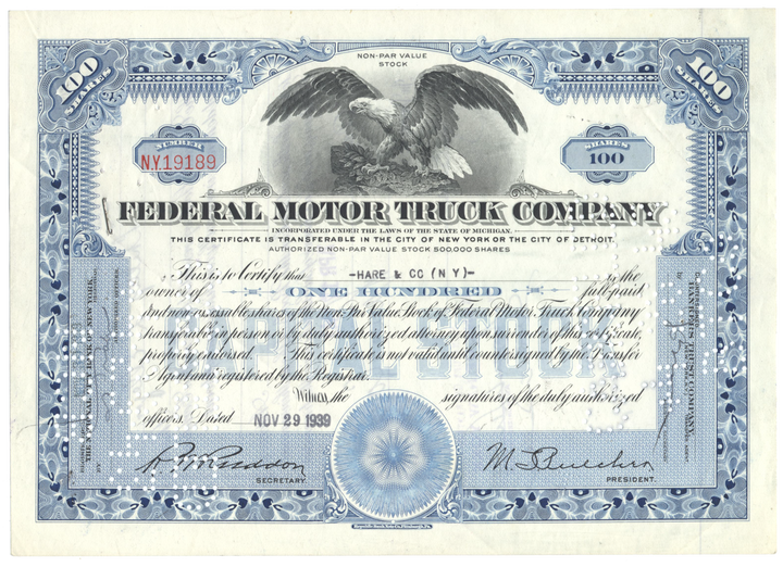 Federal Motor Truck Company Stock Certificate