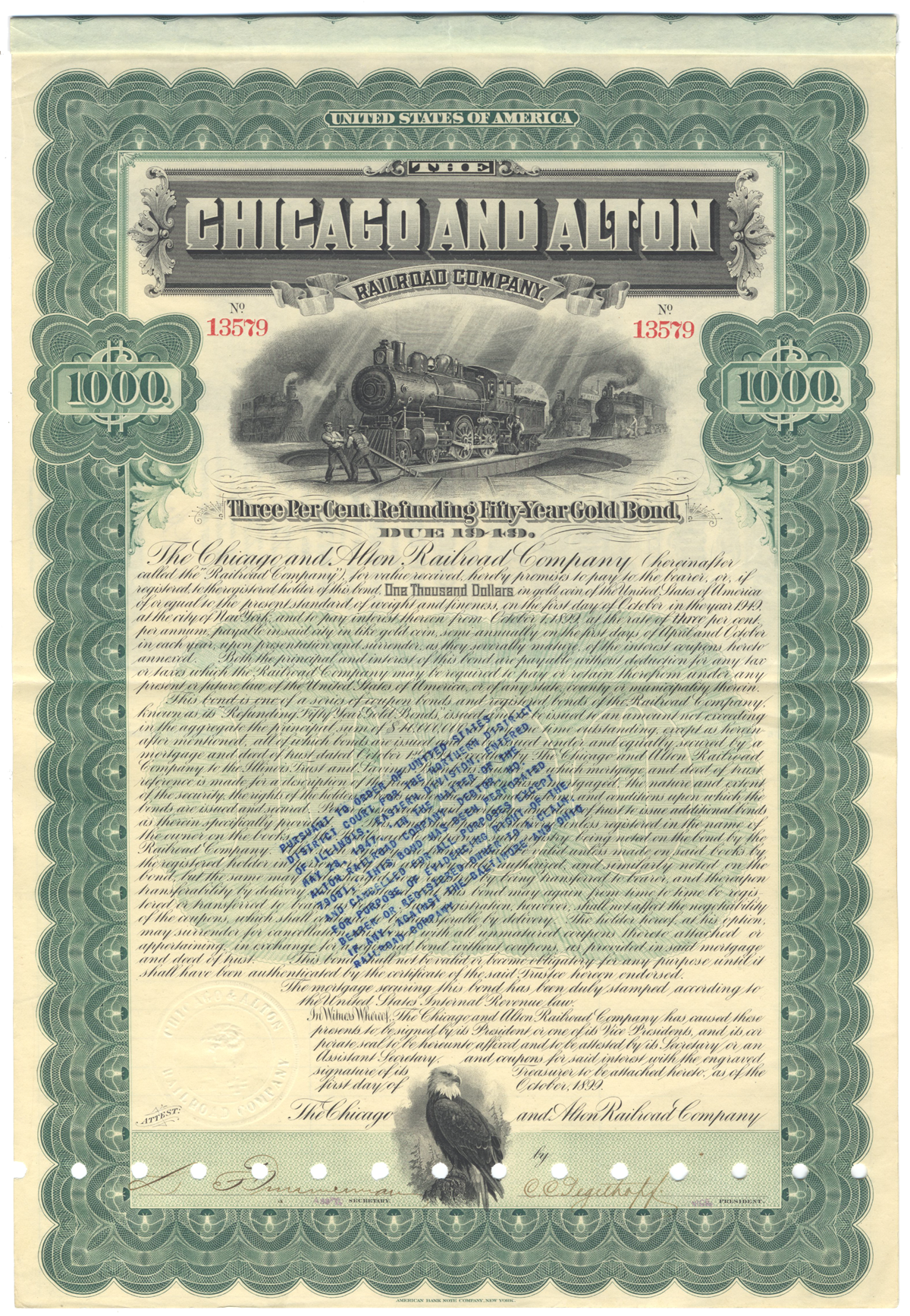 Chicago and Alton Railroad Company Bond Certificate