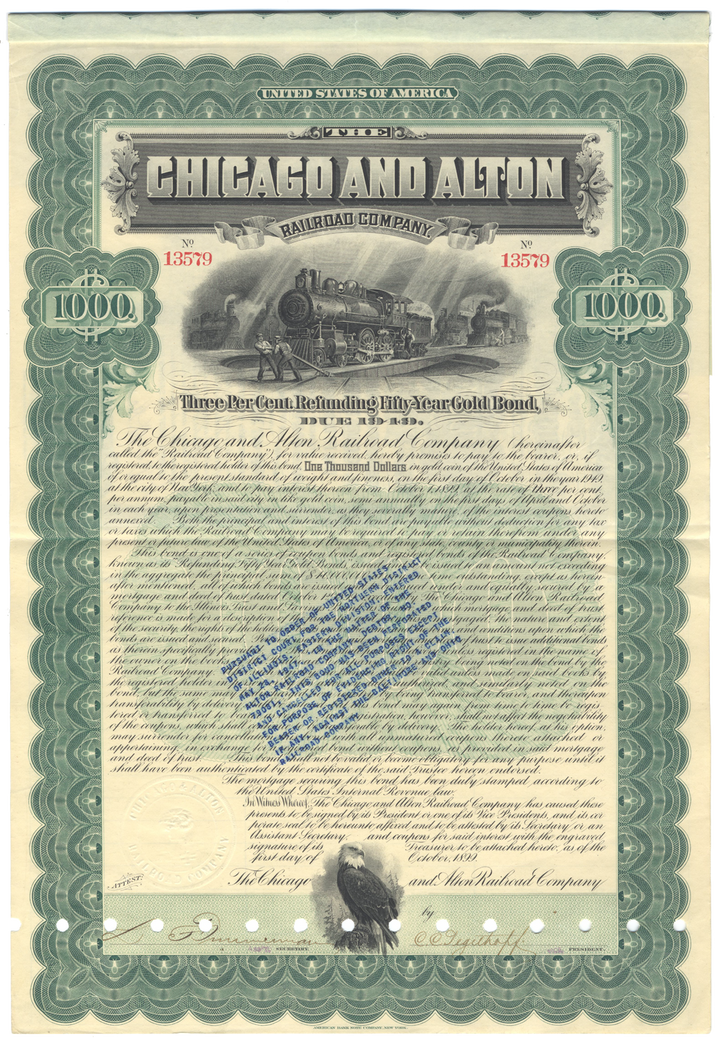 Chicago and Alton Railroad Company Bond Certificate