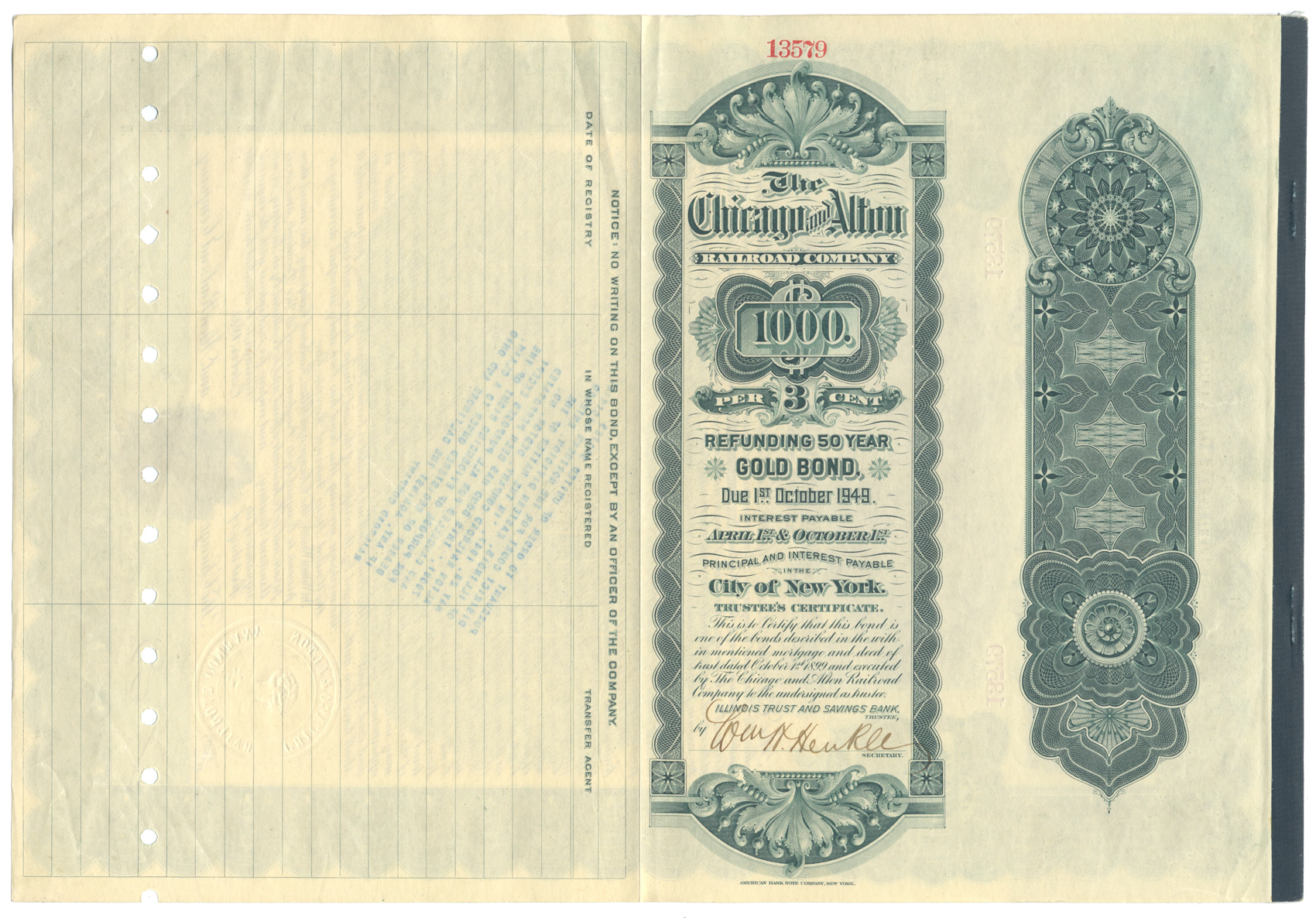 Chicago and Alton Railroad Company Bond Certificate
