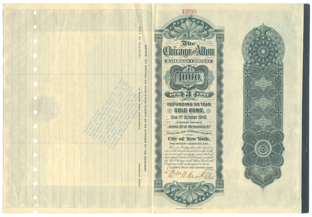 Chicago and Alton Railroad Company Bond Certificate