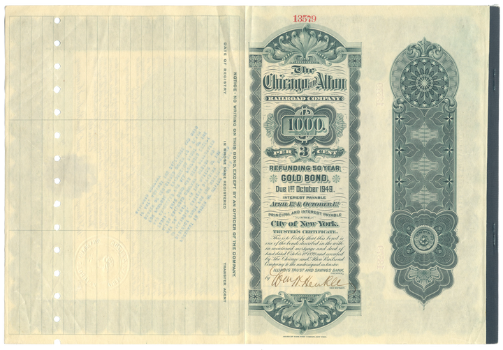 Chicago and Alton Railroad Company Bond Certificate