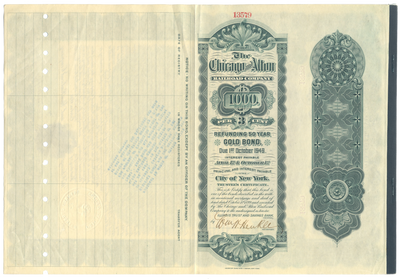 Chicago and Alton Railroad Company Bond Certificate