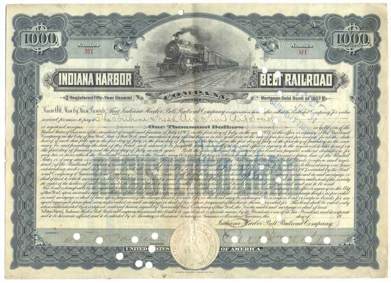 Indiana Harbor Belt Railroad Company Bond Certificate