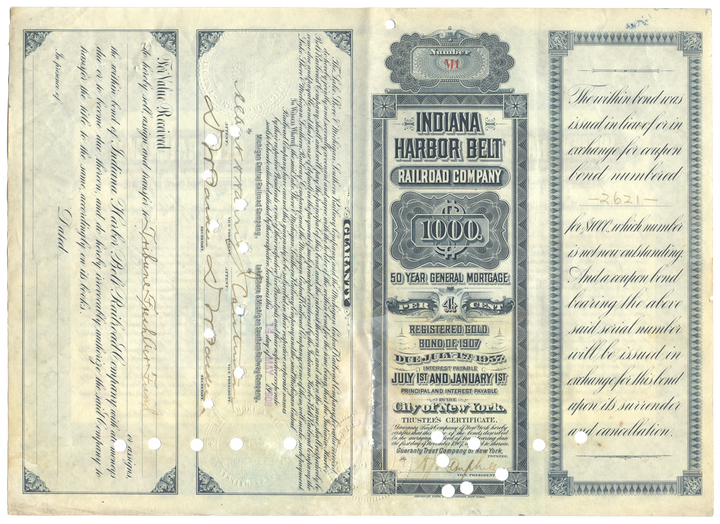 Indiana Harbor Belt Railroad Company Bond Certificate