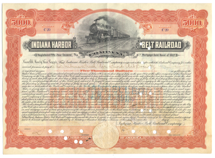 Indiana Harbor Belt Railroad Company Bond Certificate