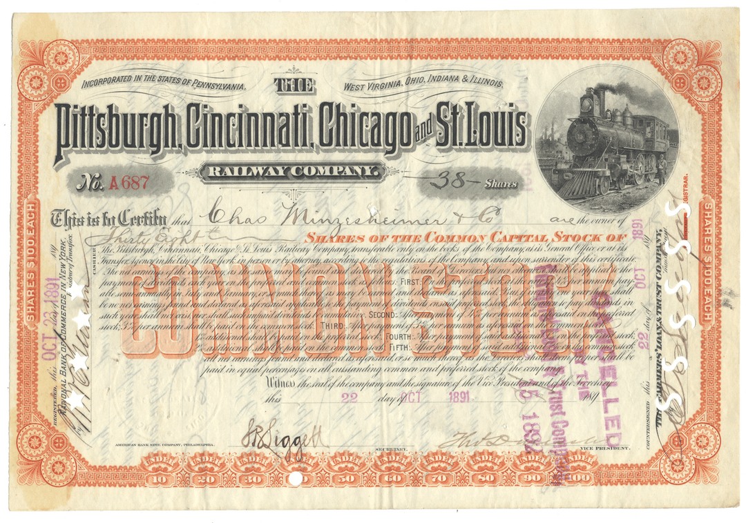 Pittsburgh, Cincinnati, Chicago and St. Louis Railway Company Stock Certificate
