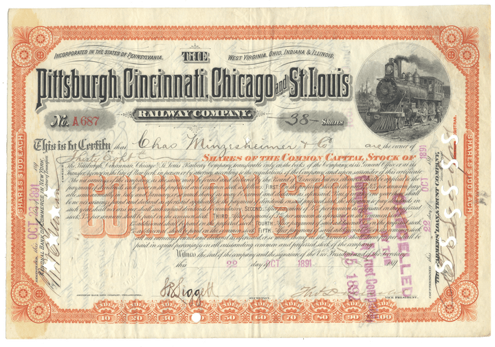 Pittsburgh, Cincinnati, Chicago and St. Louis Railway Company Stock Certificate