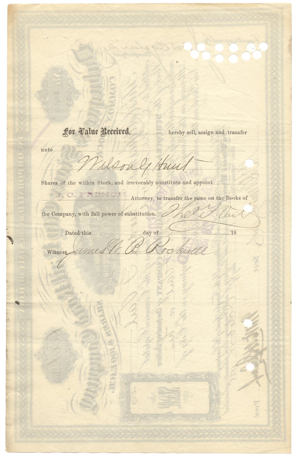 Dubuque & Sioux City Rail Road Company Stock Certificate Signed by Morris K. Jessup