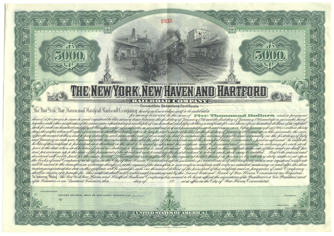 New York, New Haven and Hartford Railroad Company Bond Certificate