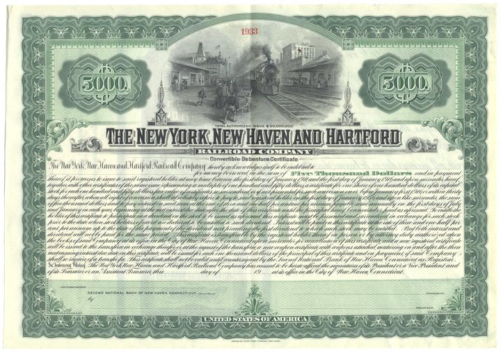 New York, New Haven and Hartford Railroad Company Bond Certificate