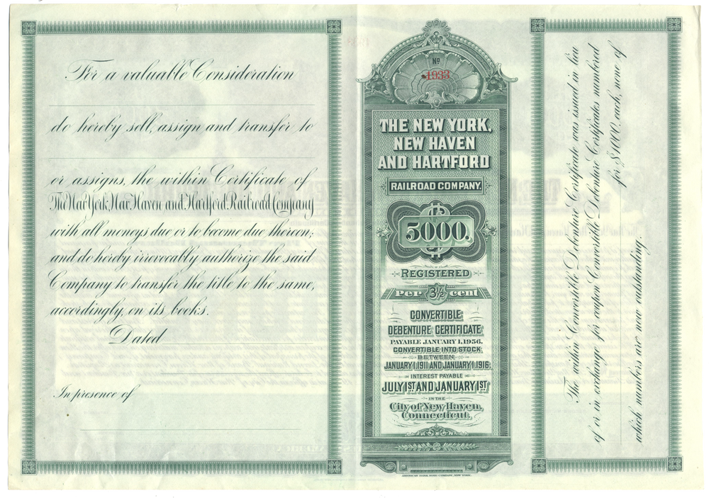 New York, New Haven and Hartford Railroad Company Bond Certificate