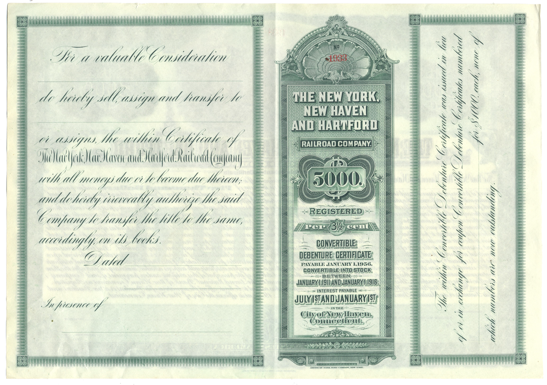 New York, New Haven and Hartford Railroad Company Bond Certificate