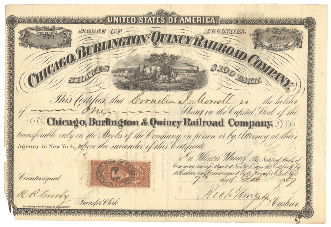 Chicago, Burlington and Quincy Railroad Company Stock Certificate