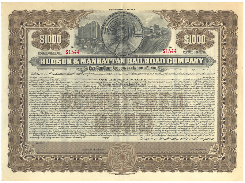 Hudson & Manhattan Railroad Company Bond Certificate