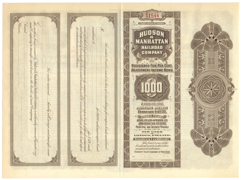 Hudson & Manhattan Railroad Company Bond Certificate