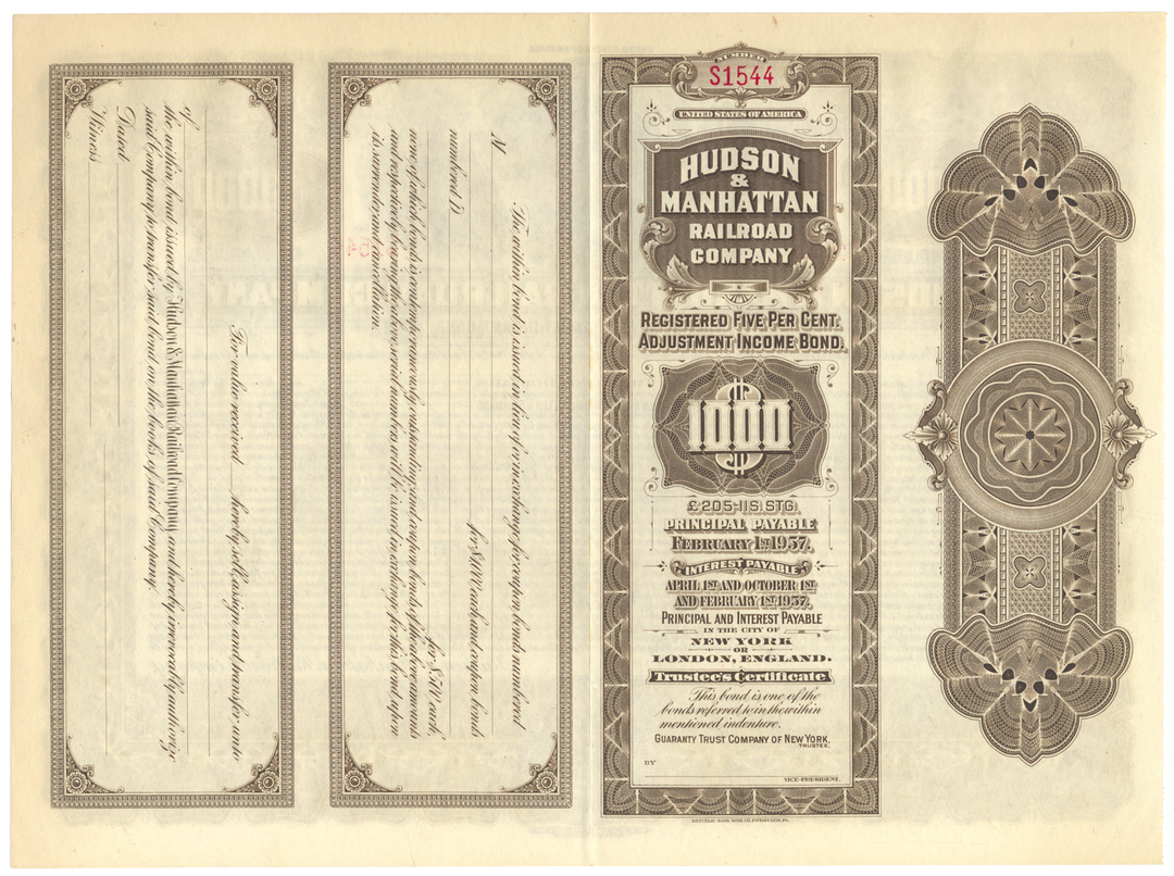 Hudson & Manhattan Railroad Company Bond Certificate