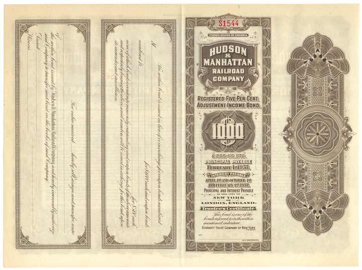 Hudson & Manhattan Railroad Company Bond Certificate