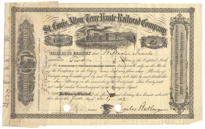St. Louis, Alton and Terre Haute Railroad Company Stock Certificate
