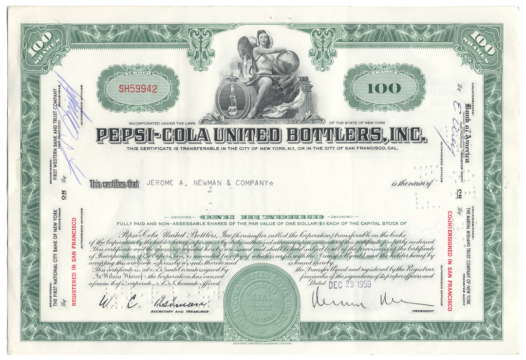 Pepsi-Cola United Bottlers, Inc. Stock Certificate