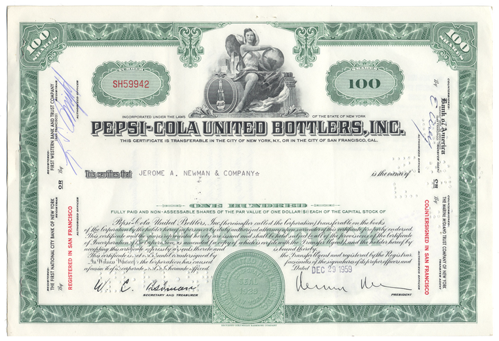 Pepsi-Cola United Bottlers, Inc. Stock Certificate