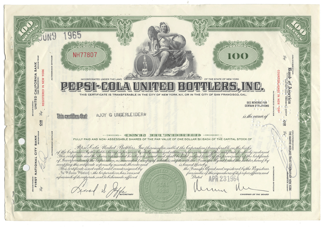 Pepsi-Cola United Bottlers, Inc. Stock Certificate