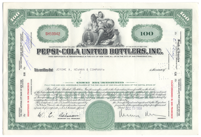 Pepsi-Cola United Bottlers, Inc. Stock Certificate