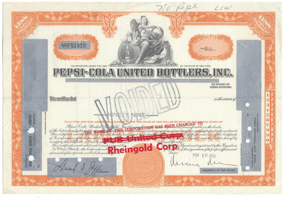 Pepsi-Cola United Bottlers, Inc. Stock Certificate