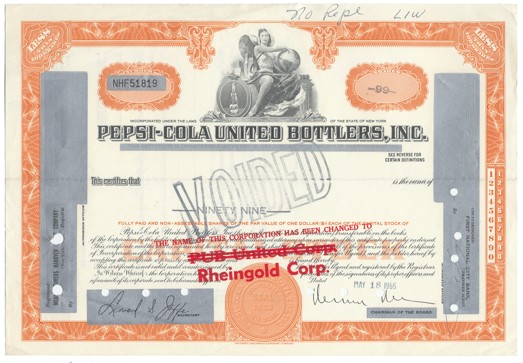 Pepsi-Cola United Bottlers, Inc. Stock Certificate