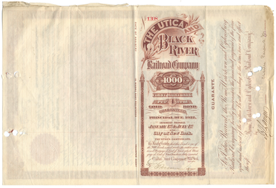 Utica and Black River Railroad Company Bond Certificate