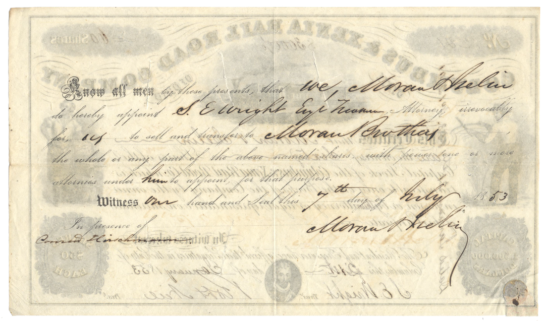 Columbus & Xenia Rail Road Company Stock Certificate