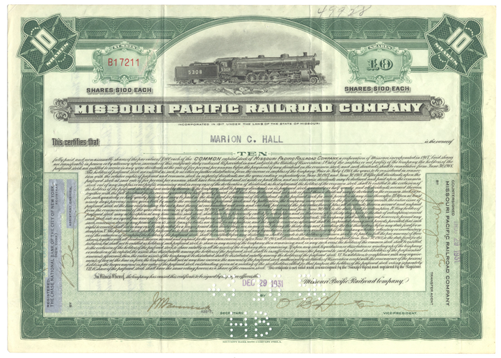 Missouri Pacific Railroad Company Stock Certificate