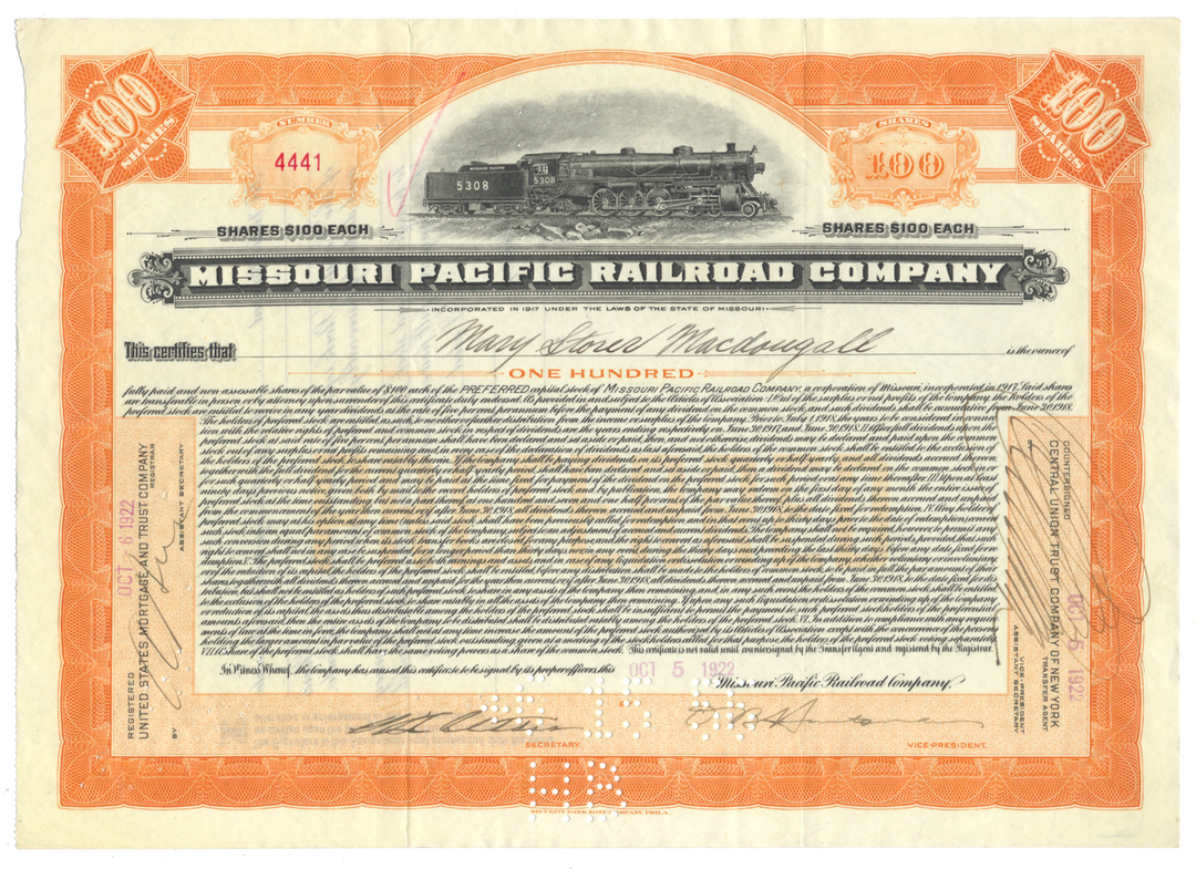 Missouri Pacific Railroad Company Stock Certificate