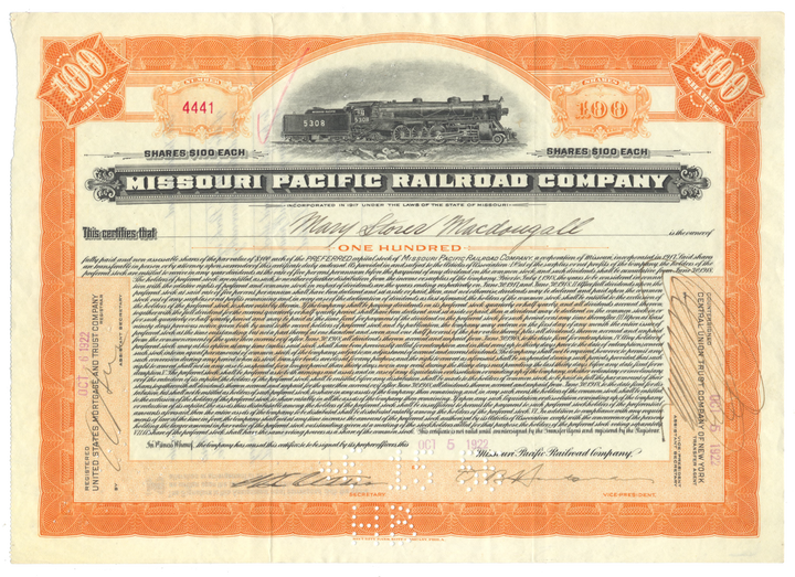 Missouri Pacific Railroad Company Stock Certificate