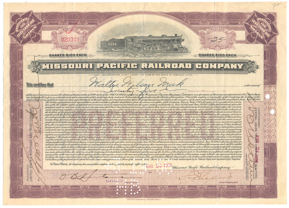 Missouri Pacific Railroad Company Stock Certificate