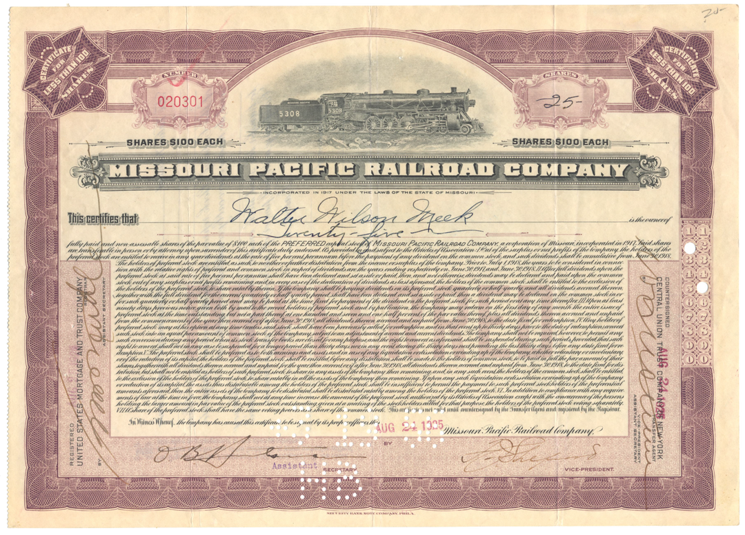 Missouri Pacific Railroad Company Stock Certificate