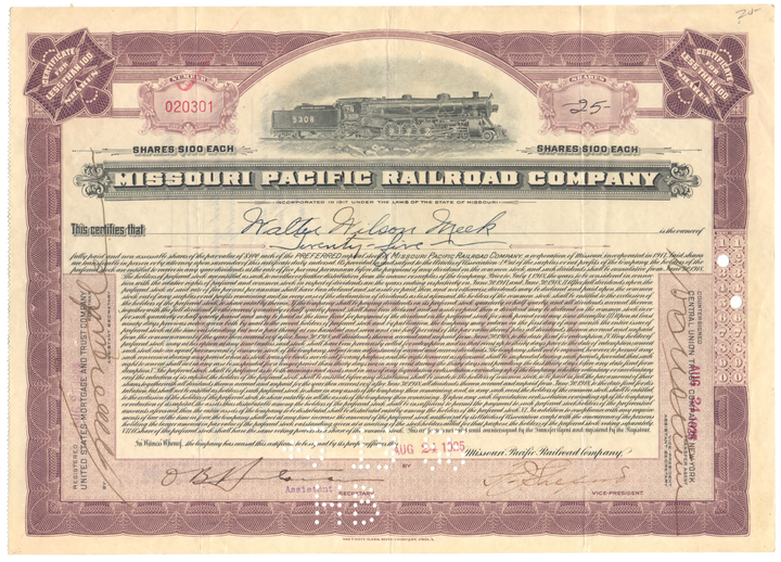 Missouri Pacific Railroad Company Stock Certificate