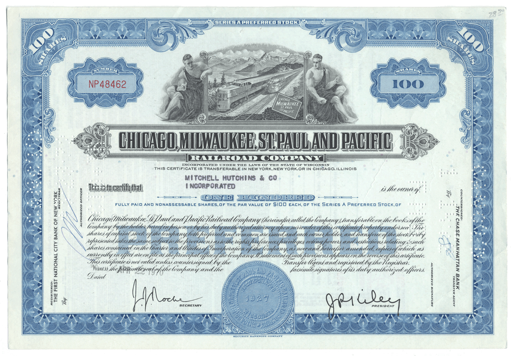 Chicago, Milwaukee, St. Paul and Pacific Railroad Company Stock Certificate