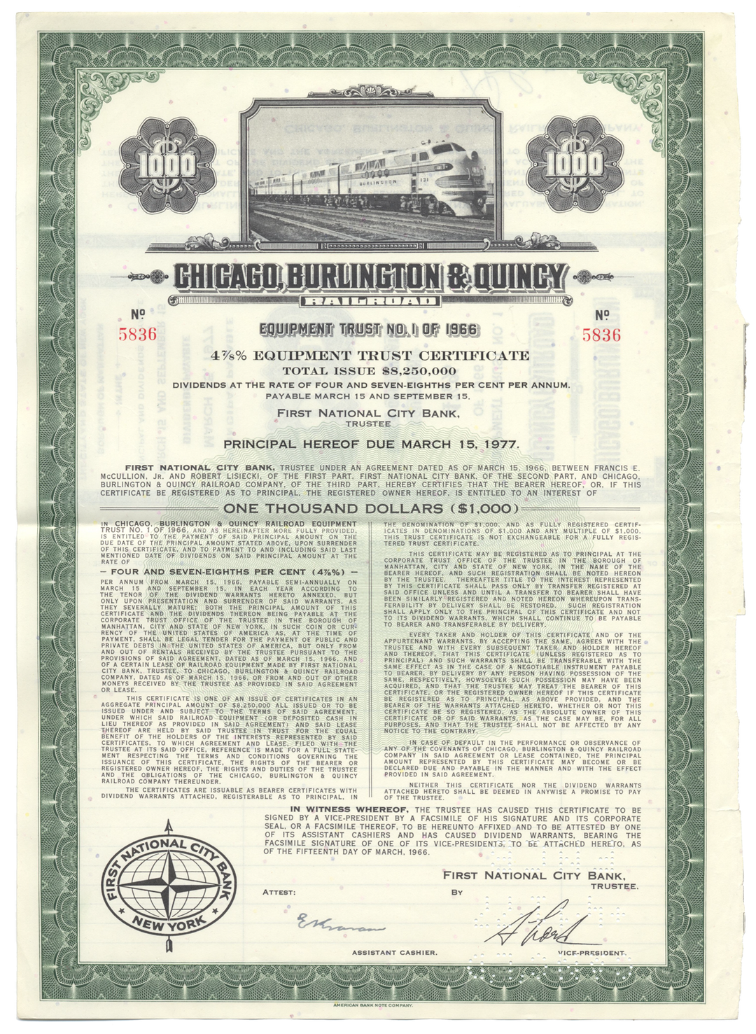 Chicago, Burlington and Quincy Railroad Company Bond Certificate