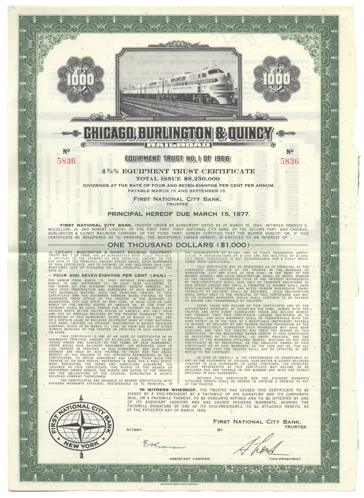 Chicago, Burlington and Quincy Railroad Company Bond Certificate