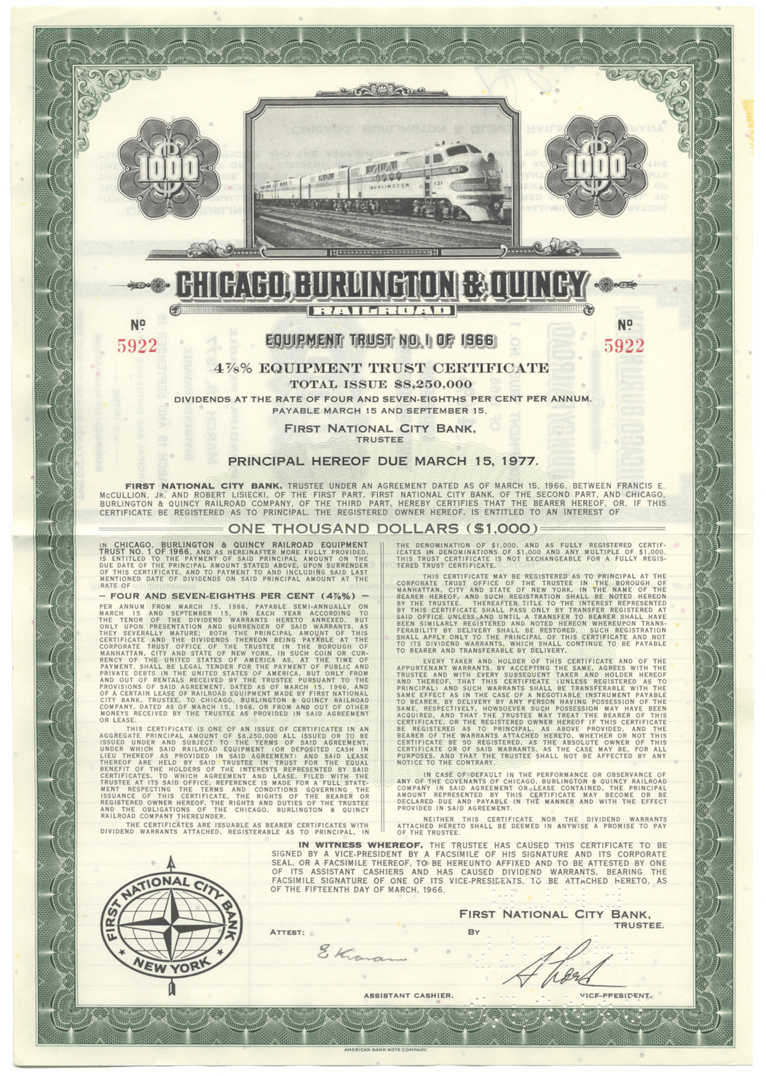 Chicago, Burlington and Quincy Railroad Company Bond Certificate