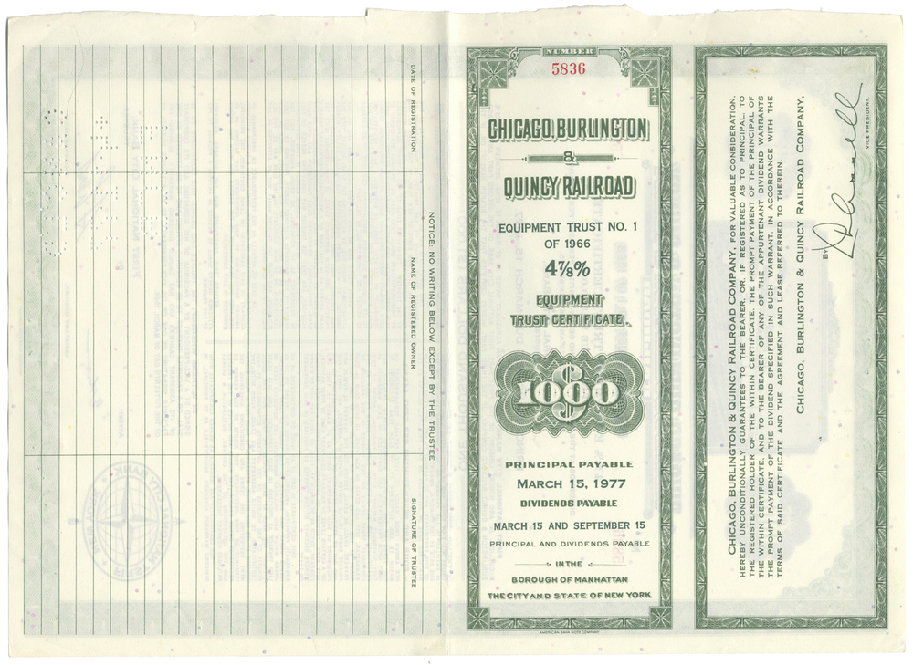 Chicago, Burlington and Quincy Railroad Company Bond Certificate