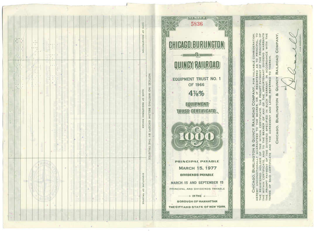 Chicago, Burlington and Quincy Railroad Company Bond Certificate