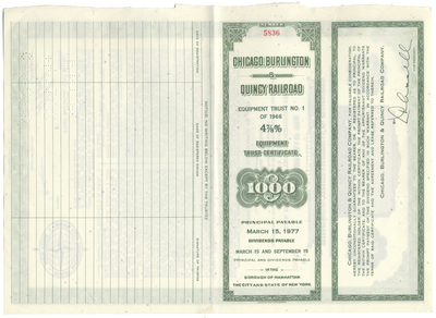 Chicago, Burlington and Quincy Railroad Company Bond Certificate