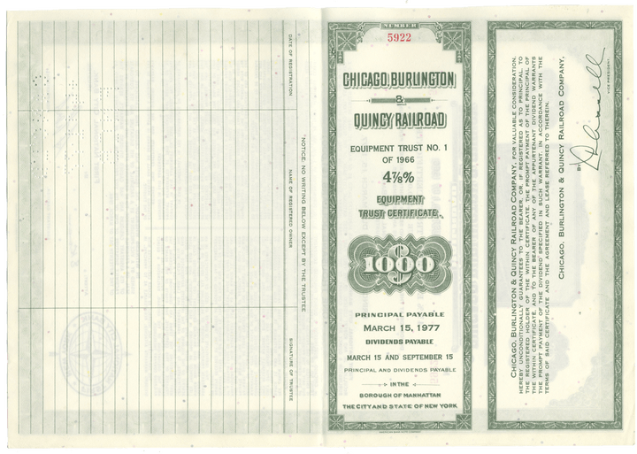 Chicago, Burlington and Quincy Railroad Company Bond Certificate