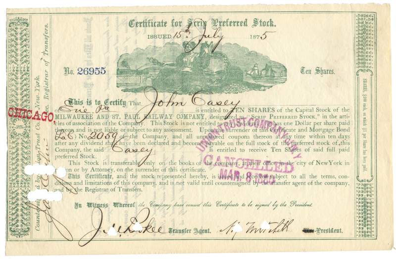 Chicago, Milwaukee and St. Paul Railway Company Stock Certificate