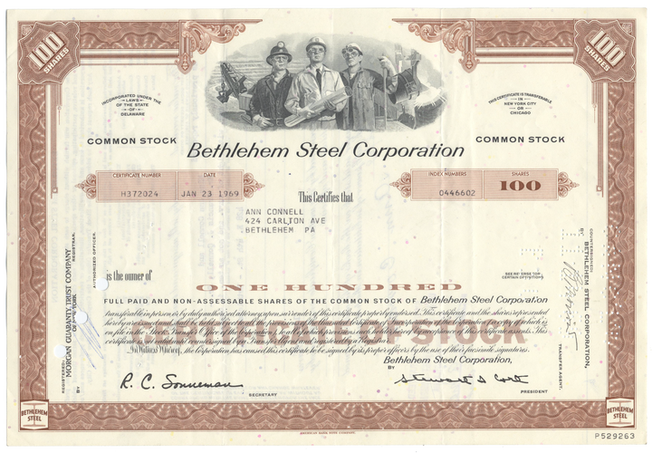 Bethlehem Steel Corporation Stock Certificate