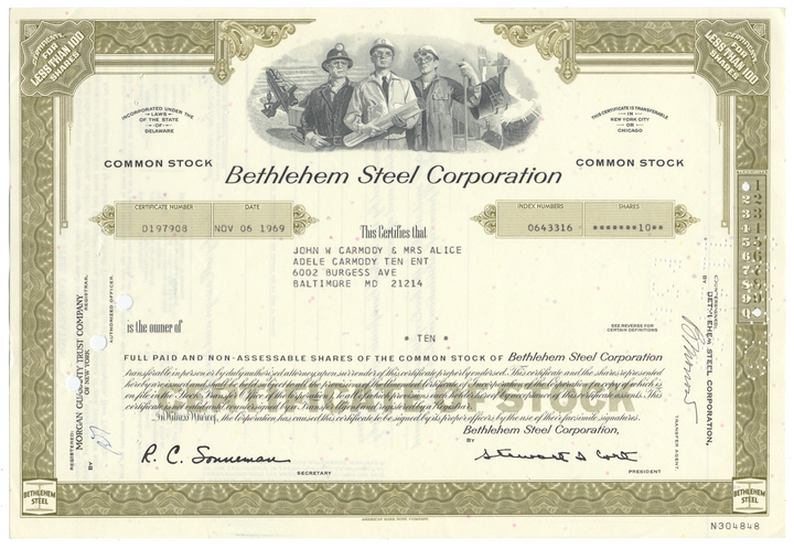 Bethlehem Steel Corporation Stock Certificate