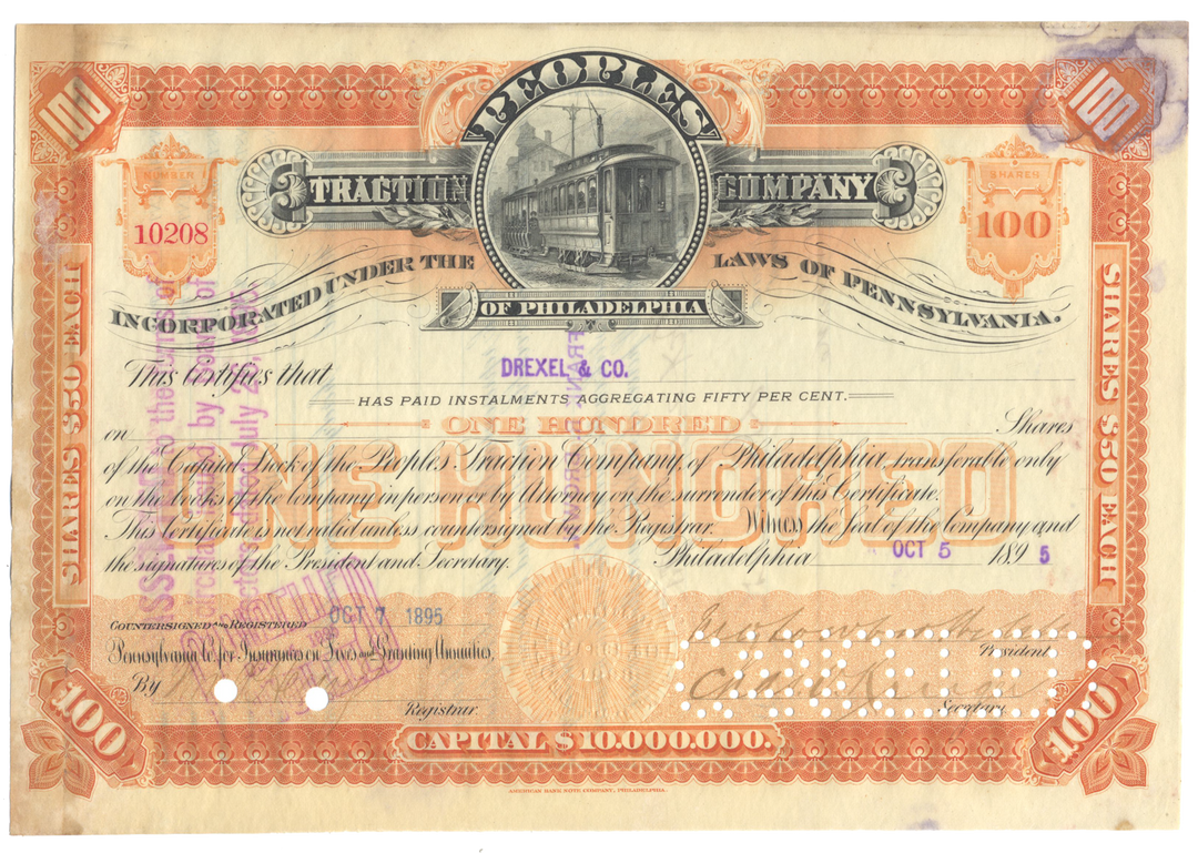 Peoples Traction Company of Philadelphia Stock Certificate