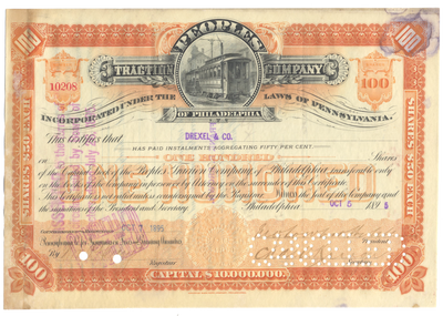 Peoples Traction Company of Philadelphia Stock Certificate